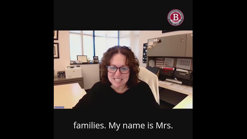 Principal Natalie Pohl introduces the Raising a Reader program for George School preschool families, explaining how parents can support early literacy through shared reading, conversation, and the weekly red book bag rotation.