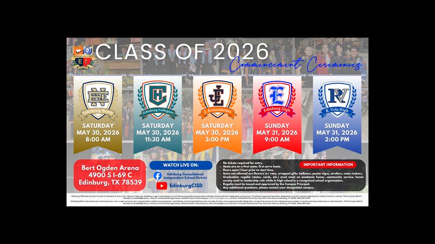 Class of 2026 Commencement Ceremonies Dates and Time