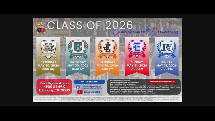 Class of 2026 Commencement Ceremonies Dates and Time