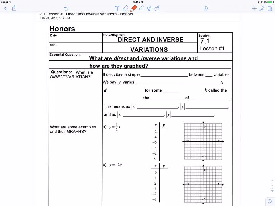 7.1 Lesson #1 - Intro to Direct and Inverse Variations | El Dorado High ...