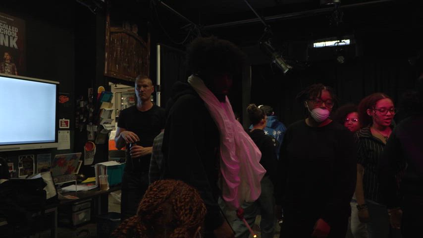 Video of students and teacher discussing rehearsal process of Fall Play