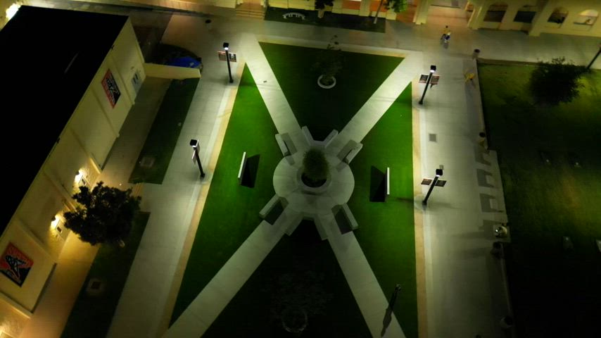 Overhead view of the HBHS campus shot at night from a drone.