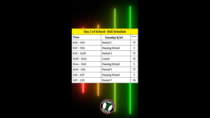Short video of day two bell schedule