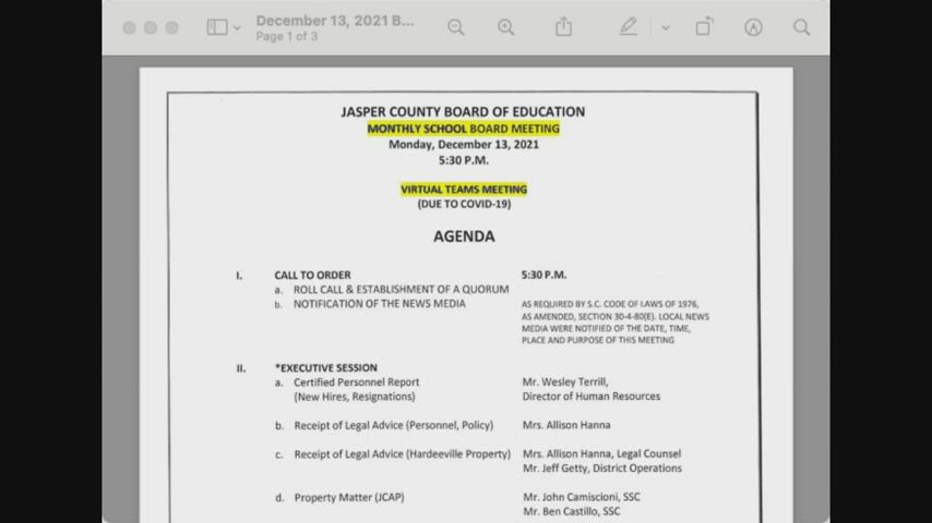 Jasper County School District Board of Education Meeting December 13 ...