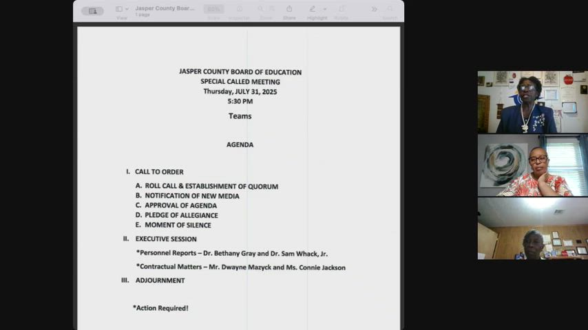 Jasper County Board of Education Called School Board Meeting (Thursday ...