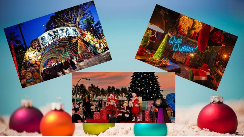 Video of a Christmas show in sunny Miami. Kids and teachers are dressed in sunglasses and beach clothes, dancing and laughing at school. The vibe is warm, silly, and tropical.