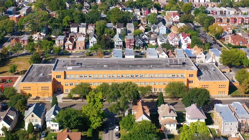 Drone footage of Milton R. Brunson Math and Science Specialty School