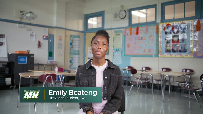 Students and staff discuss Mott Hall's multilingual program