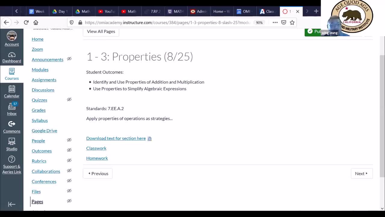 Pre Algebra 1 3 Properties Oakland Military Institute College Preparatory Academy