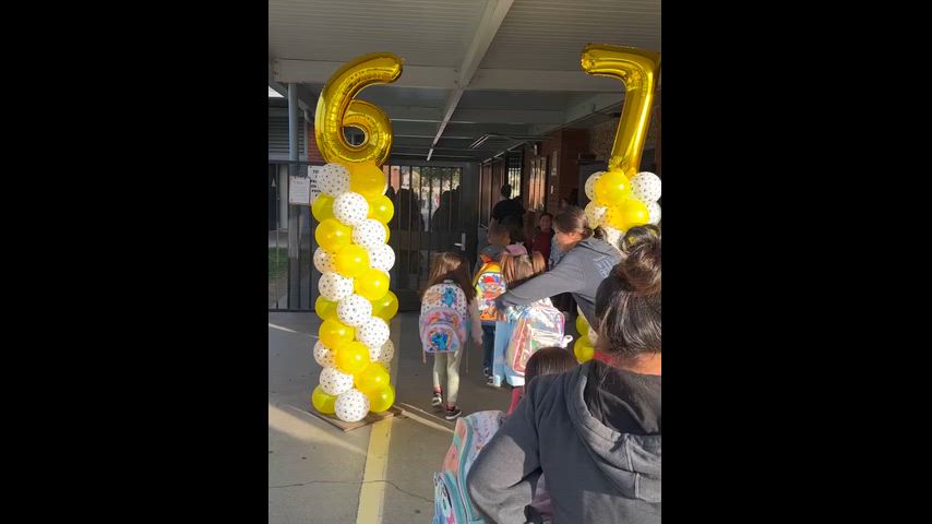 video of balloons spelling out 67 greeting our students