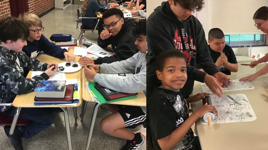 Students and staff photos doing different school activities. 