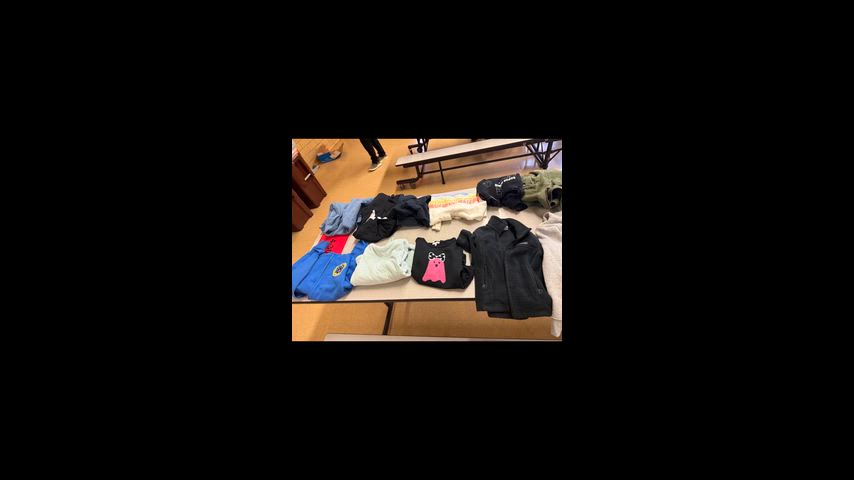 video of coats and clothes from lost and found 
