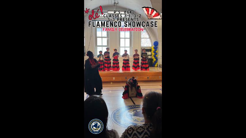 Third grade students perform Flamenco with the help of the instructor.
