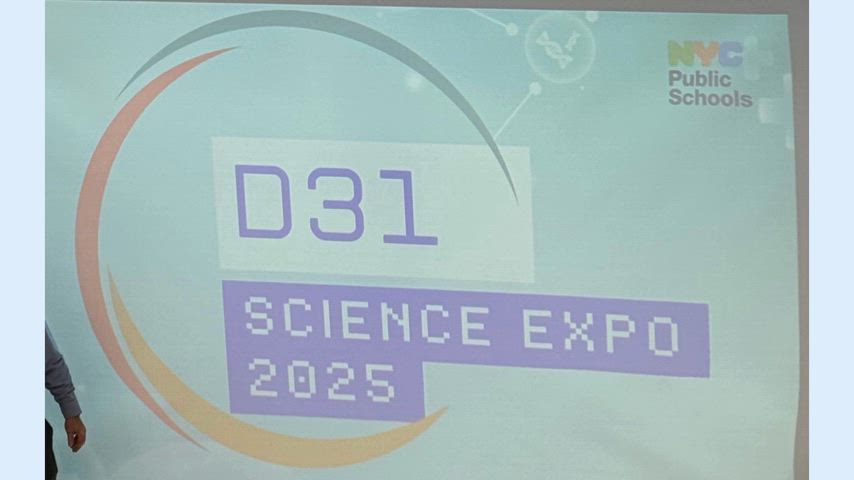 Video with photos from the District 31 Science Expo that features the science teacher Ms. Caleca and 5 4th grade students. Happy music is playing the background.