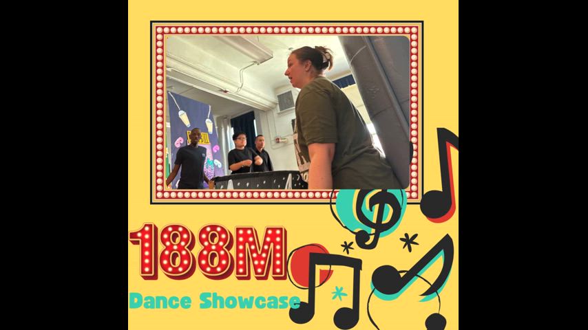 Students dancing to Broadway show music. 