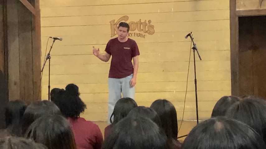 Luke performs his speech at Knott's Berry Farm