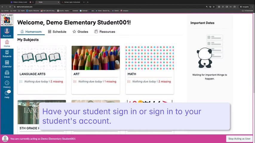 Video showing how to use your pairing code to pair with your student in Canvas