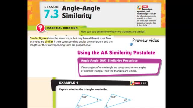Adv Lesson 7 3 Angle Angle Similarity Whitehouse