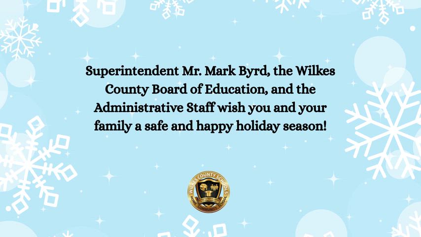 2025-26 Digital Christmas Card for Wilkes County Schools featuring student artwork. 
